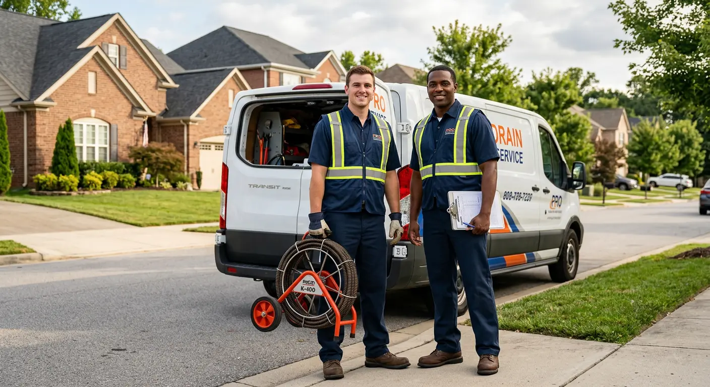 Sewer and drain service team with equipment ready for work in St. Clair