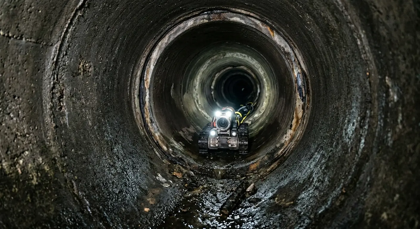 Robotic sewer camera inspecting pipe interior for Drain Snake Service in St. Clair