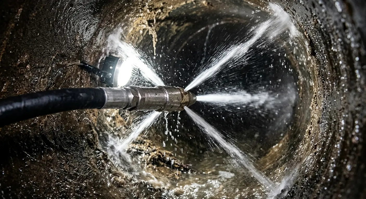 High-pressure hydro jetting nozzle cleaning sewer pipe for Storm Drain Cleaning in St. Clair